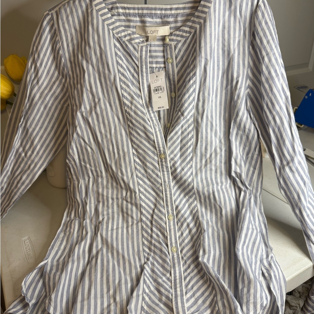 LOFT Blue and White Striped Blouse